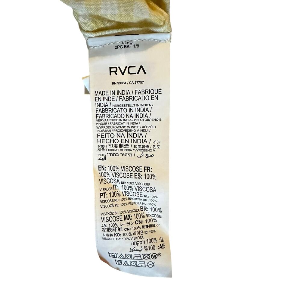 RVCA Women’s Yellow Gingham WideLeg Overalls Size M Cottagecore Picnic Coastal - Picture 12 of 13